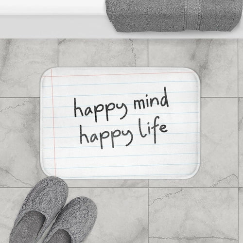 Happy Mind, Happy Life Pencil Font Bath Mat
